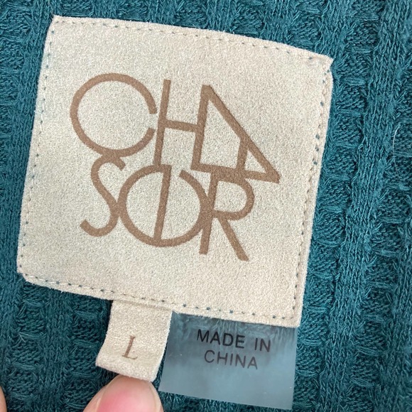 Chaser Teal Thermal Waffle Knit Sweater Pullover - Picture 6 of 8